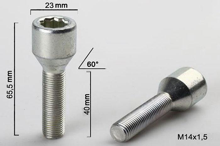 M14x1,5, Wielbout conisch inbus, Draadlengte 40mm, 23mm kopdiameter
